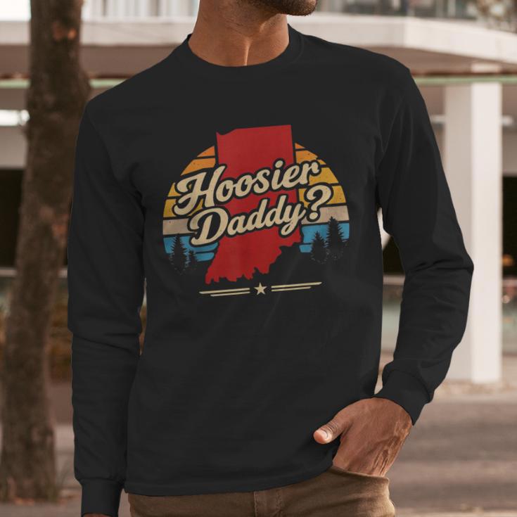 Retro Vintage US States Hoosier Daddy State Outline Desig Men Long Sleeve T-Shirt