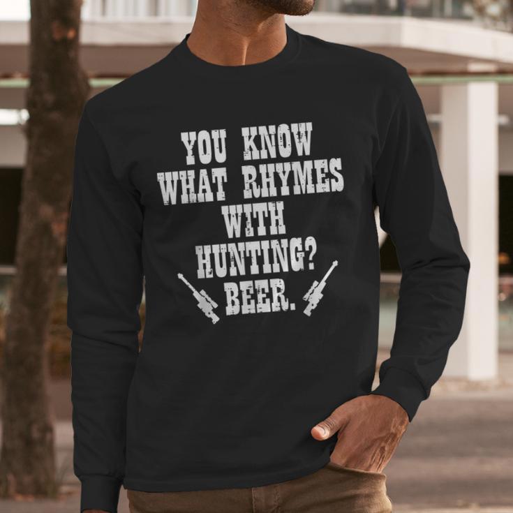 What Rhymes With Hunting Deer Hunter Dad Grandpa Men Men Long Sleeve T-Shirt