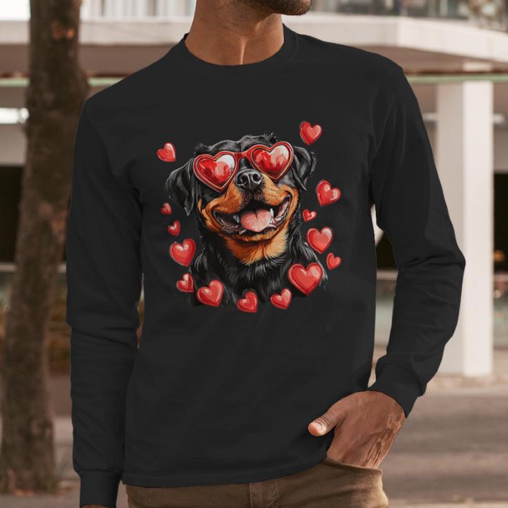 Rottweiler Heart Glasses Cute Rottie Dog Lover Mom Dad Kids Men Long Sleeve T-Shirt