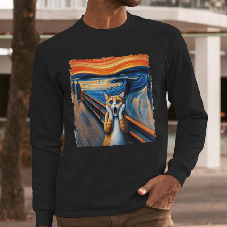 The Scream Cat Parody For Kitty Cat Lover Cat Mom Cat Dad Men Long Sleeve T-Shirt