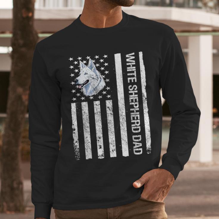 Shepherd Dad USA Flag White German Shepherd Men Long Sleeve T-Shirt