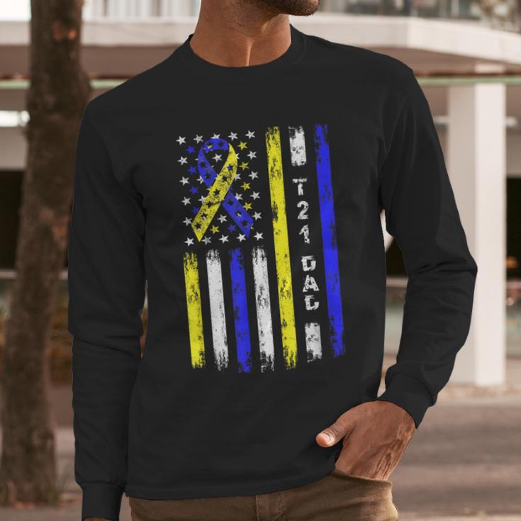 T21 Dad American Flag Down Syndrome Awareness Men Long Sleeve T-Shirt T21 Dad American Flag Down Syndrome Awareness Men Long Sleeve T-Shirt
