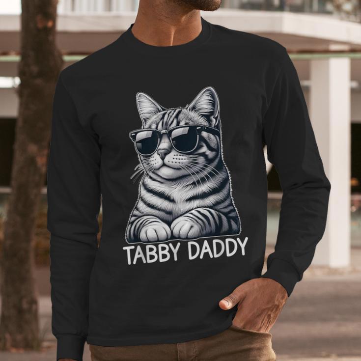 Tabby Daddy Cat Dad Graphic Grey Tabby Cat Lover Men Long Sleeve T-Shirt