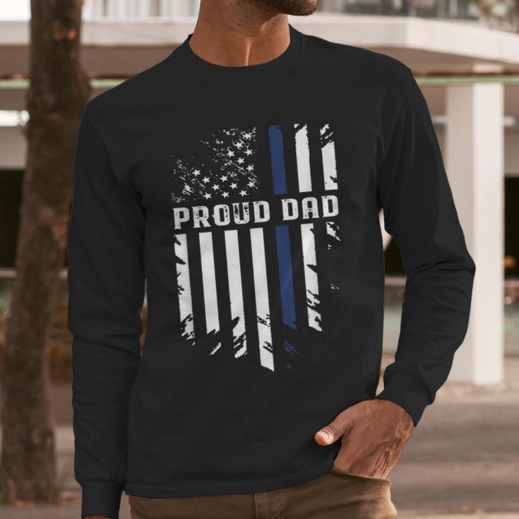 Thin Blue Line Proud Dad Police Family T-Shirt Men Long Sleeve T-Shirt