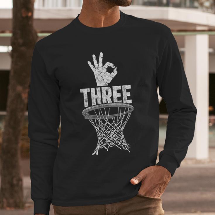 Three Points Throw Basketball Player Fan Dad Joke Tee Men Long Sleeve T-Shirt