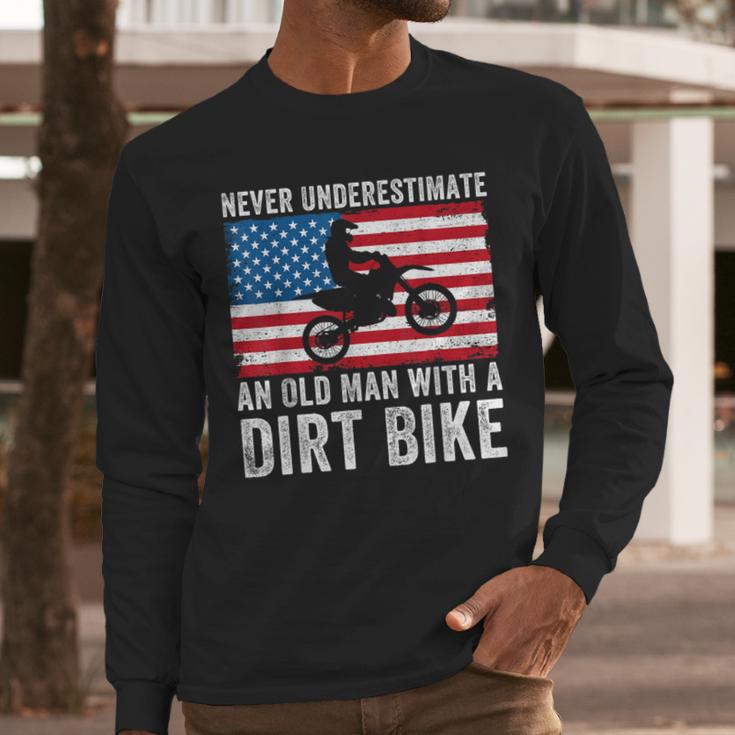 Never Underestimate An Old Man With A Dirt Bike Grandpa Dad Men Long Sleeve T-Shirt