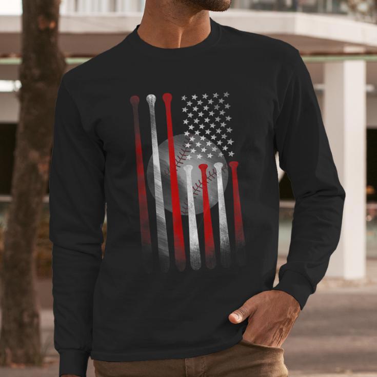 Vintage Baseball American Flag Classic Fit Tee For Dad And Mom Men Long Sleeve T-Shirt