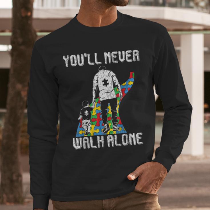 Vintage Father Son Family Autistic Kids Autism Awareness Dad Men Long Sleeve T-Shirt