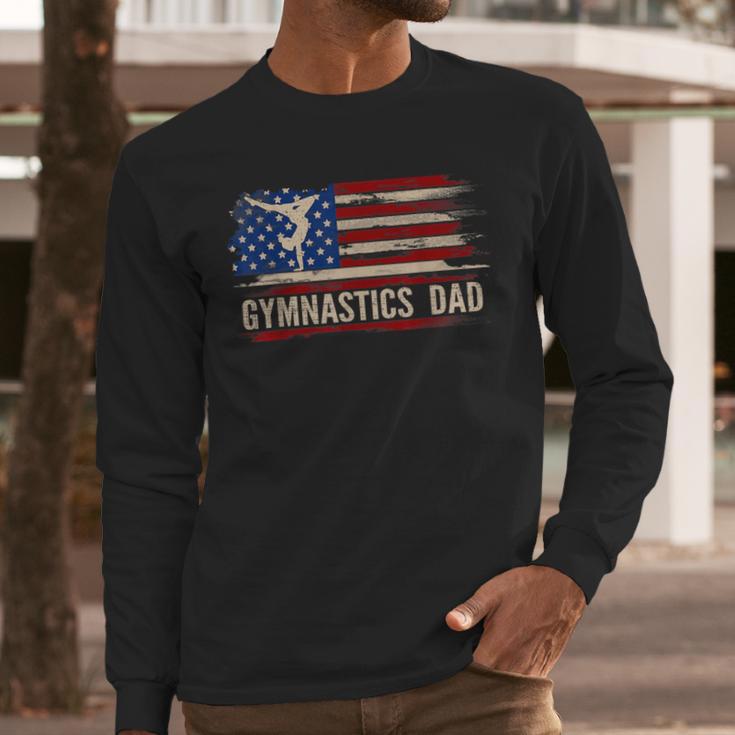 Vintage Gymnastics Dad American USA Flag Sports Men Long Sleeve T-Shirt