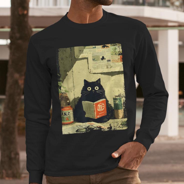 Vintage Japanese Cat Book Lovers Librarian Cat Dad Teacher Men Long Sleeve T-Shirt Vintage Japanese Cat Book Lovers Librarian Cat Dad Teacher Men Long Sleeve T-Shirt
