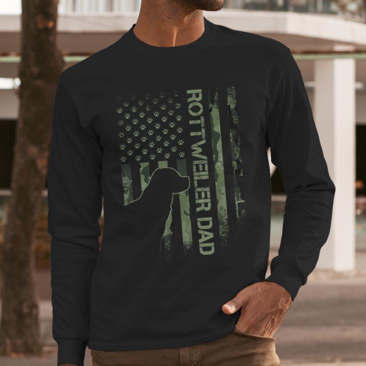 Vintage USA Camo Flag Proud Rottweiler Dad Rottie Silhouette Men Long Sleeve T-Shirt