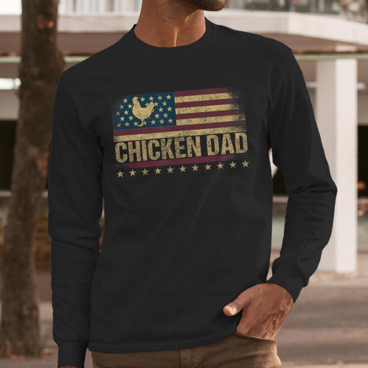 Vintage USA Flag Chicken Dad Stars Men Long Sleeve T-Shirt