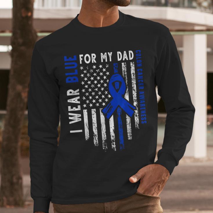 I Wear Blue For My Dad Colon Cancer Awareness Blue USA Flag Men Long Sleeve T-Shirt