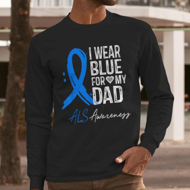 I Wear Blue For My Dad Shirt ALS Awareness Tshirt Men Long Sleeve T-Shirt
