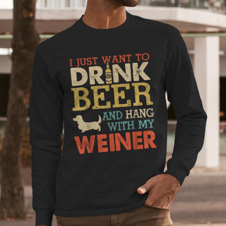 Weiner Dachshund Dad Drink Beer Hang With Dog Vintage Men Long Sleeve T-Shirt