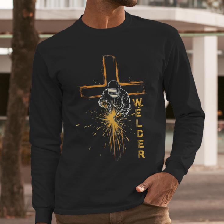 Welder Christian Cross Weld Welding Dad Jesus Lover Men Long Sleeve T-Shirt