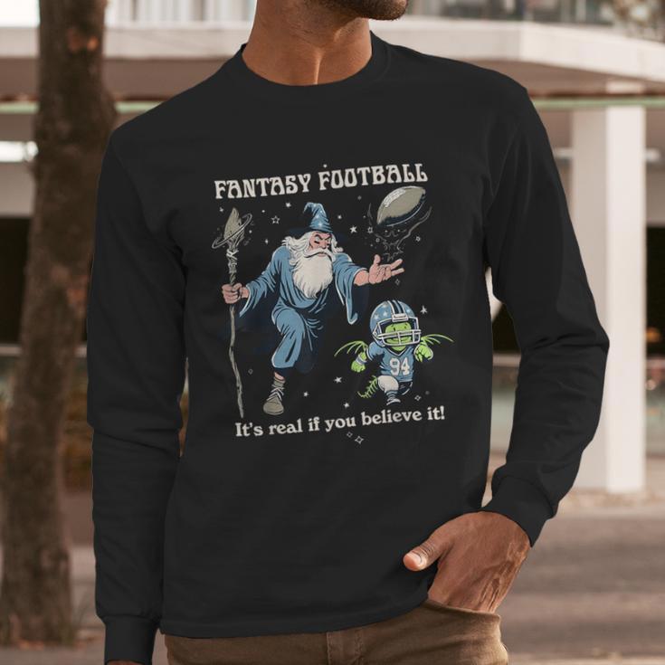 Wizard Dragon Fantasy Football Player Literal Dad Joke Men Long Sleeve T-Shirt