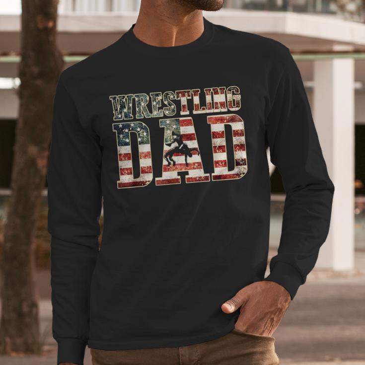 Wrestling Dad American Flag Matching For Dads Of Wrestlers Men Long Sleeve T-Shirt