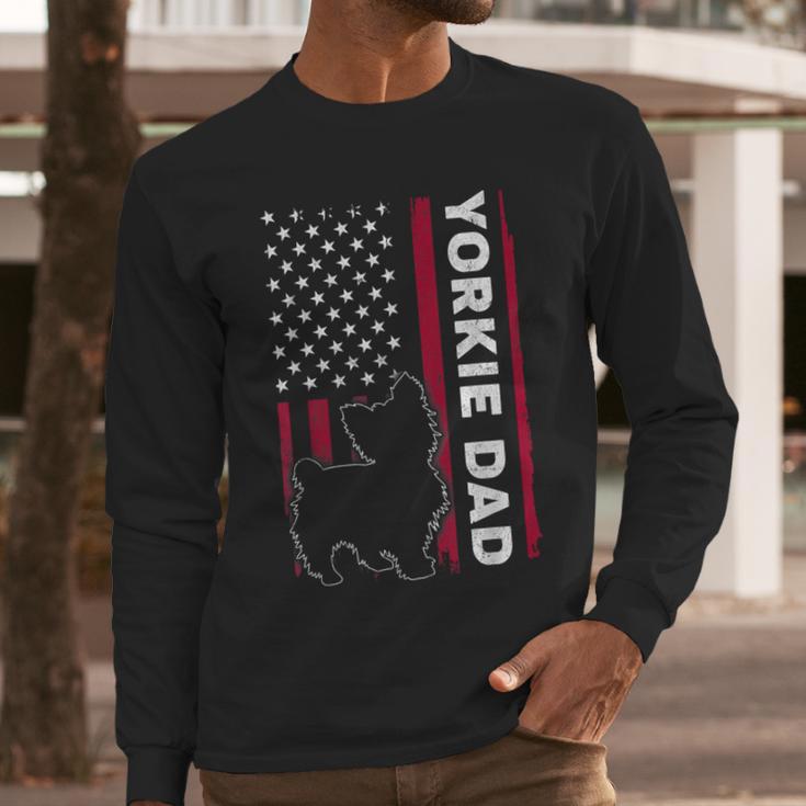 Yorkie Dog Vintage US American Flag Yorkie Dad Fathers Day Men Long Sleeve T-Shirt