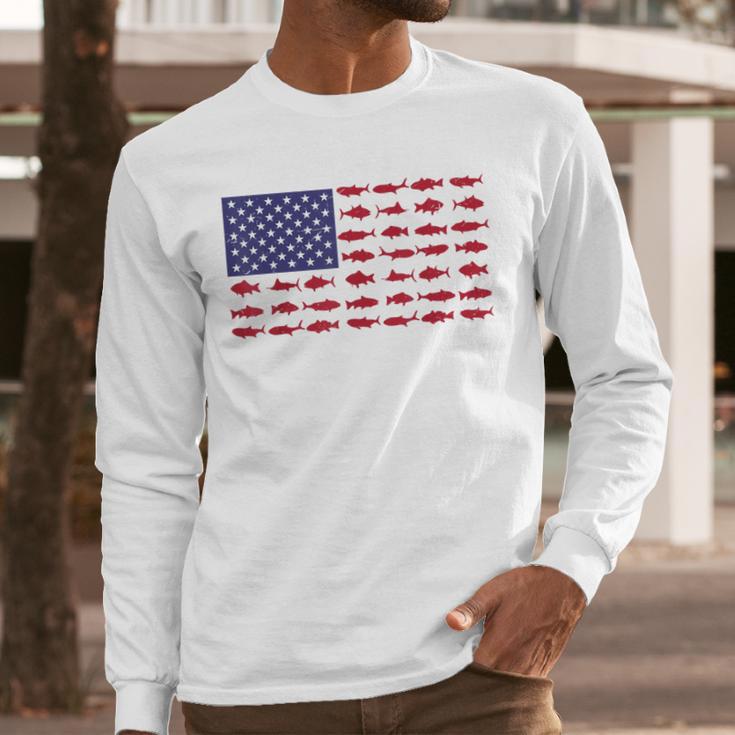 American Flag Fishing-Shirt Men Kids Bass Fish Dad Patriotic Men Long Sleeve T-Shirt