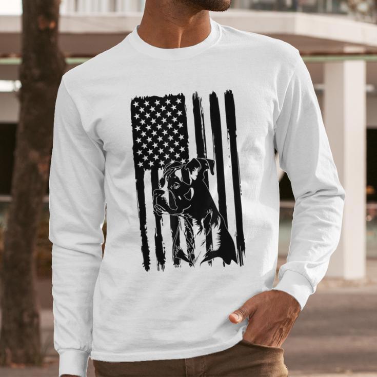 American Flag USA Patriot Boxer Dog Dad Men Long Sleeve T-Shirt