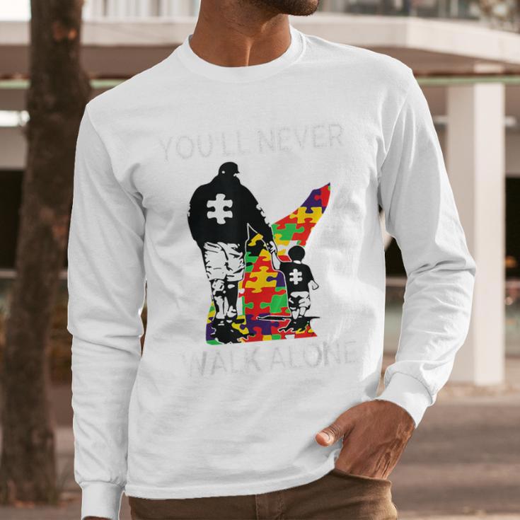 Autism Dad Support Alone Puzzle You'Ll Never Walk Premium Tri-Blend Men Long Sleeve T-Shirt