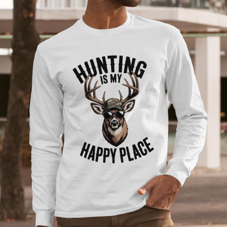 Camo Deer Hunting Is My Happy Place Dad Hunter Men Long Sleeve T-Shirt