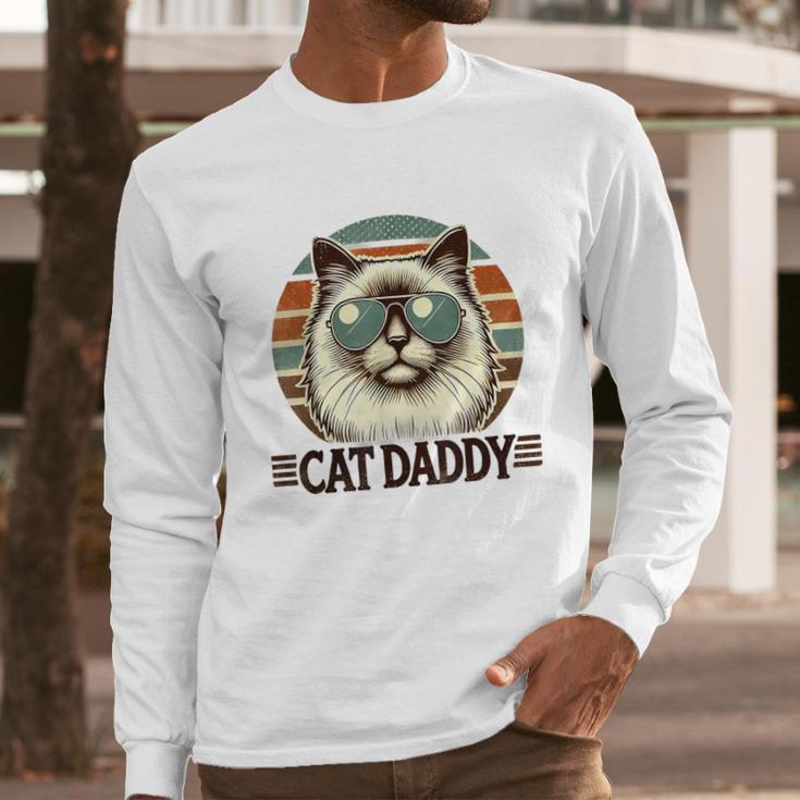 Cat Daddy Cool Ragdoll Cat Father's Day Retro Cat Dad Men Long Sleeve T-Shirt