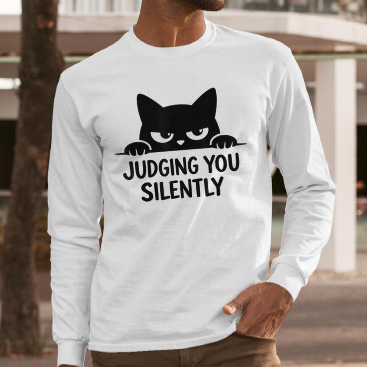 Cat For Cat Lover Mom Dad Cat Judging You Silently Men Long Sleeve T-Shirt