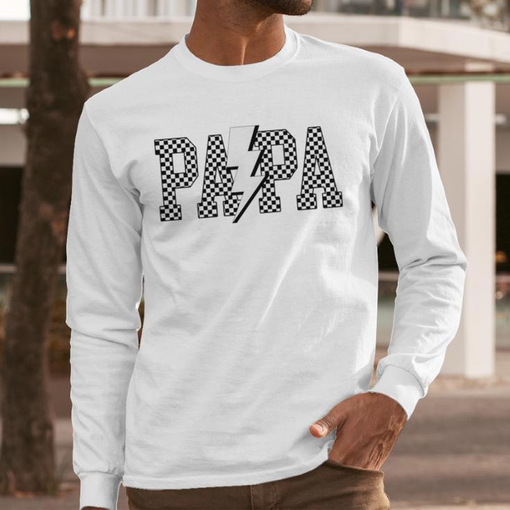 Checkered Papa Lightning Bolt Fathers Day Dad Grandpa Men Long Sleeve T-Shirt