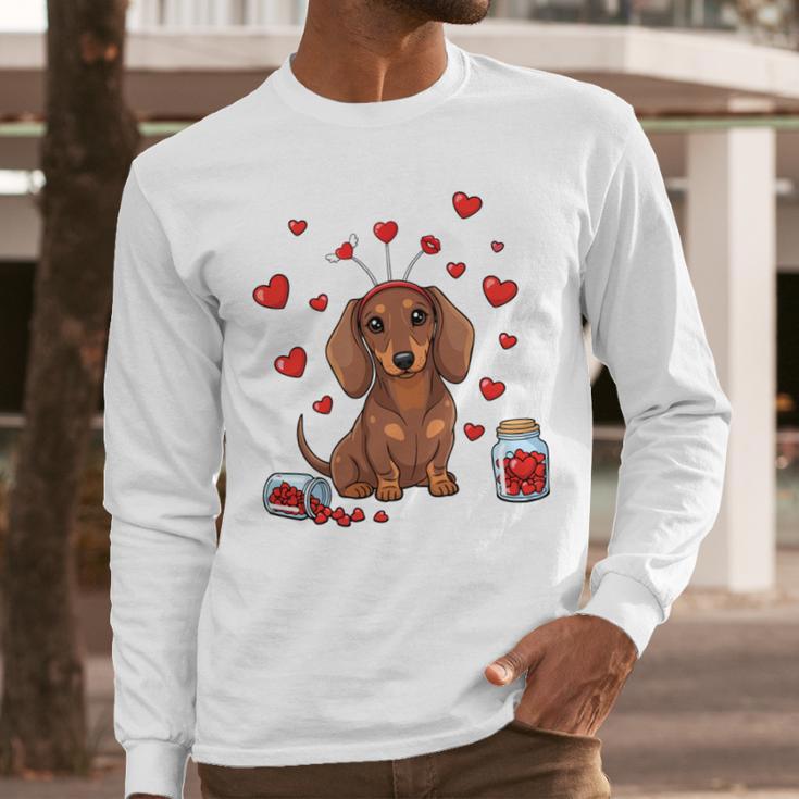 Cute Dachshund Valentine's Day Heart Love Dog Mom Dog Dad Men Long Sleeve T-Shirt