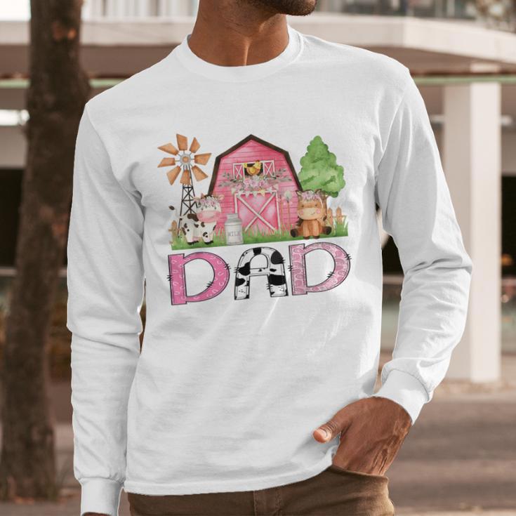Dad Pink Farm Animal Birthday Kids Matching Family Men Long Sleeve T-Shirt