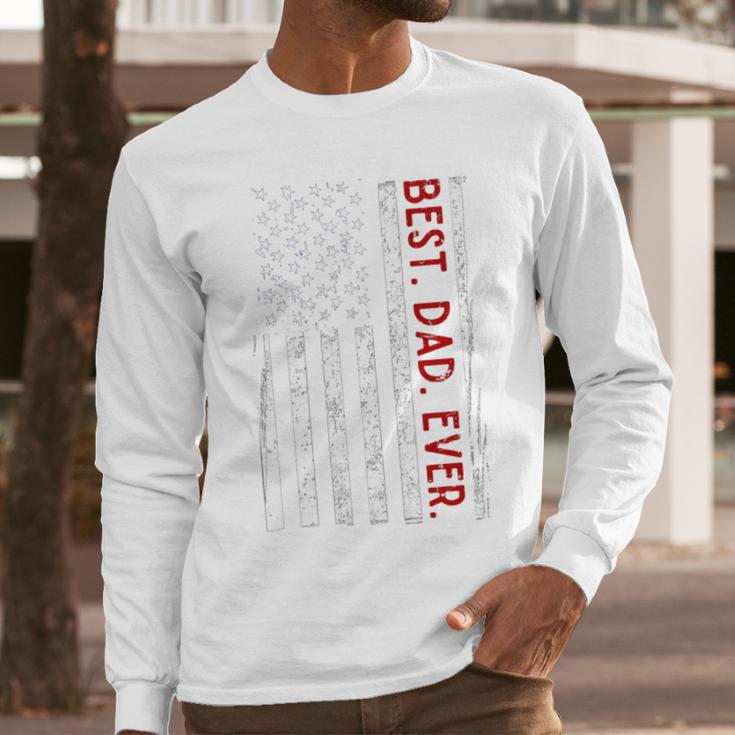 Distressed US American Flag Father Shirt Best Dad Ever Men Long Sleeve T-Shirt