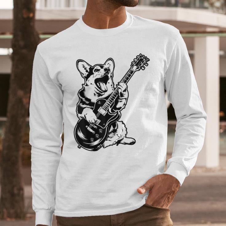 Dog Guitarist Guitar Pembroke Welsh Corgi Dad Mom Men Long Sleeve T-Shirt
