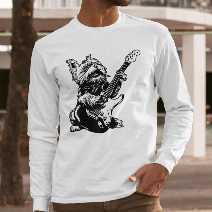 Dog Guitarist Guitar Yorkie Dad Mom For Men Women Men Long Sleeve T-Shirt