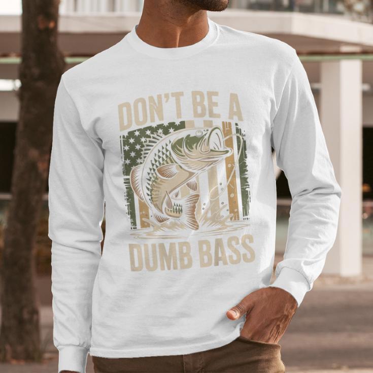 Don't Be A Dumb Bass Fish Camo American Flag Dad Jokes Men Long Sleeve T-Shirt