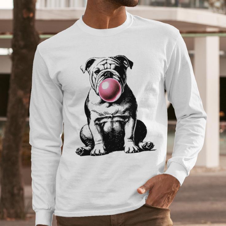 English Bulldog Bubble Gum Vintage Dog Mom Pet Dad Men Long Sleeve T-Shirt
