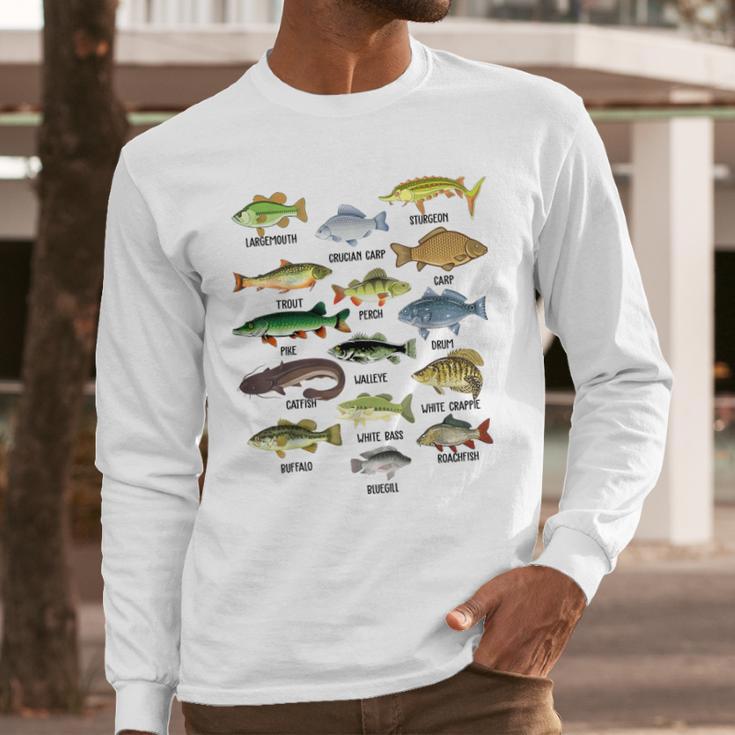 Fishing-Shirt Types Of Freshwater Bass Fish Dad Jokes Men Long Sleeve T-Shirt
