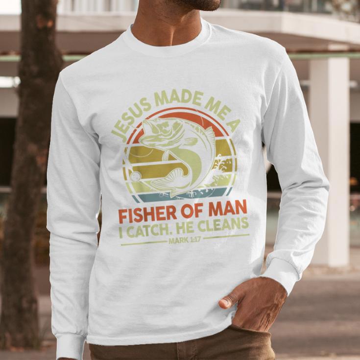 Jesus Made Fisher Man Christian Fishing Bass Fish Dad Men Long Sleeve T-Shirt