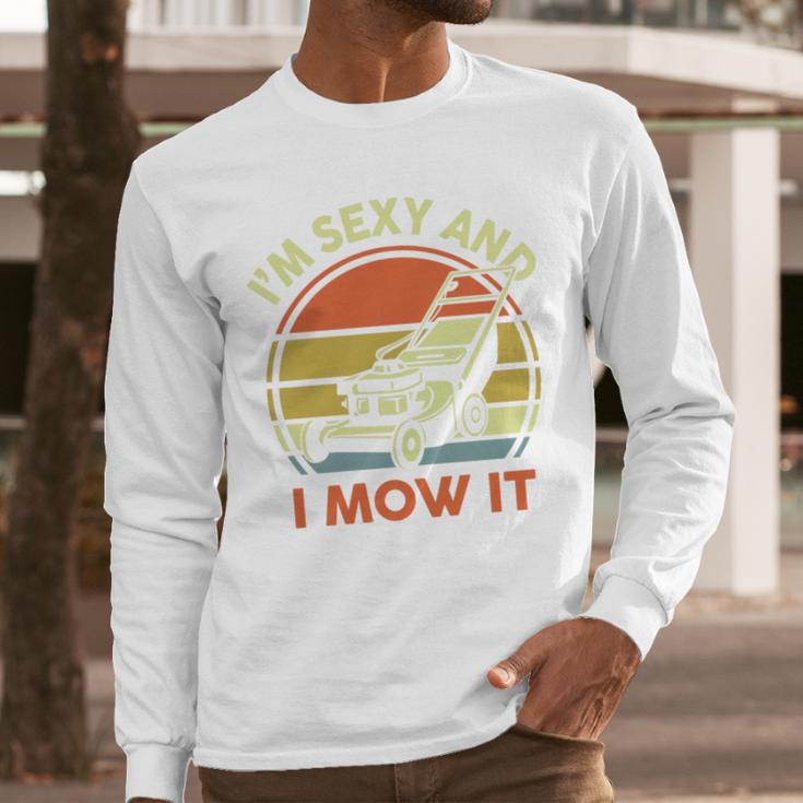 Lawn Mowing Dad Im Sexy And I Mow It Mower Garden Premium Tri-Blend Men Long Sleeve T-Shirt
