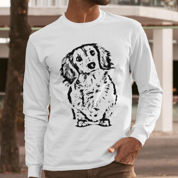 Long Hair Dachshund Lover Doxie Mom Dad Cute Wiener Dog Small Men Long Sleeve T-Shirt