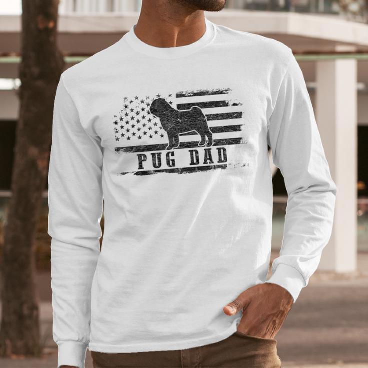 Pug Dad Distressed American Flag Patriotic Dog Men Long Sleeve T-Shirt