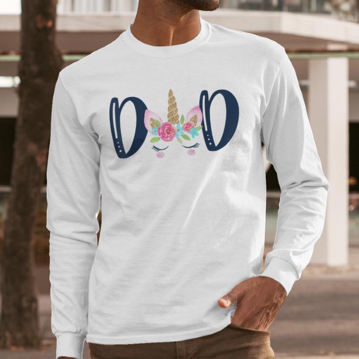 Unicorn Dad Birthday Shirt Matching Family Party Tee T-Shirt Men Long Sleeve T-Shirt