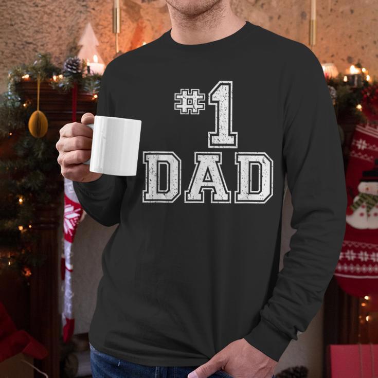 1 Dad Number One Father's Day Vintage Style Men Long Sleeve T-Shirt