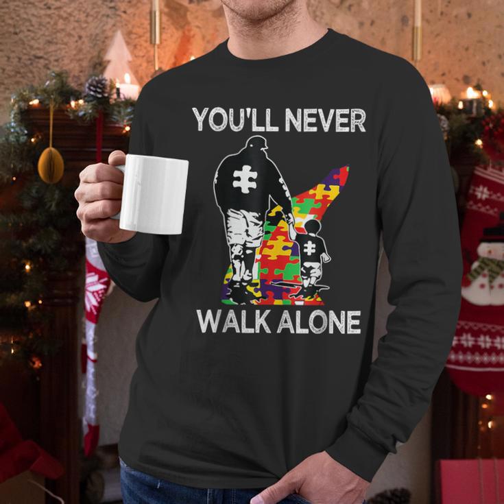 Autism Dad Support Alone Puzzle You'Ll Never Walk Men Long Sleeve T-Shirt