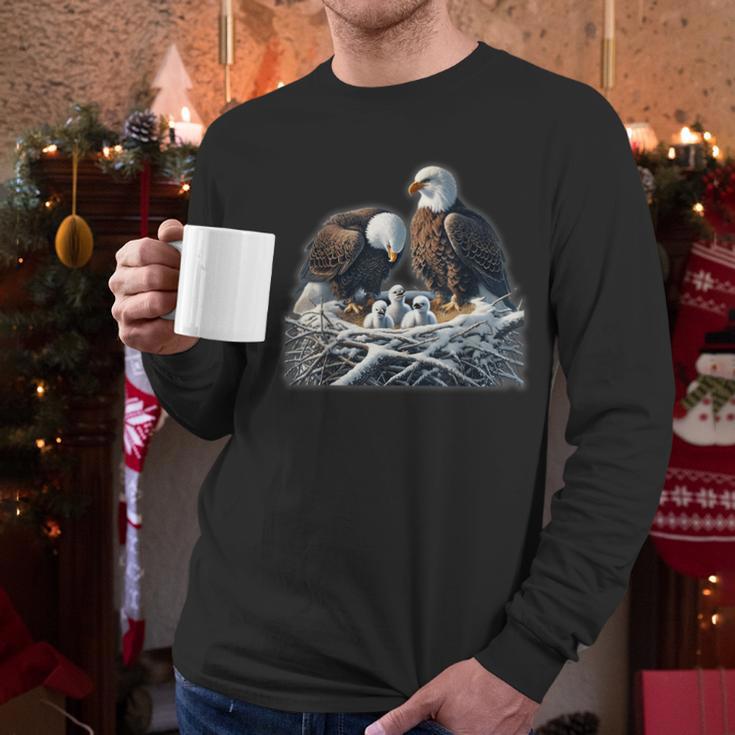 Bald Eagle Dad Mom Three Eaglet Chicks Babies In The Nest Men Long Sleeve T-Shirt