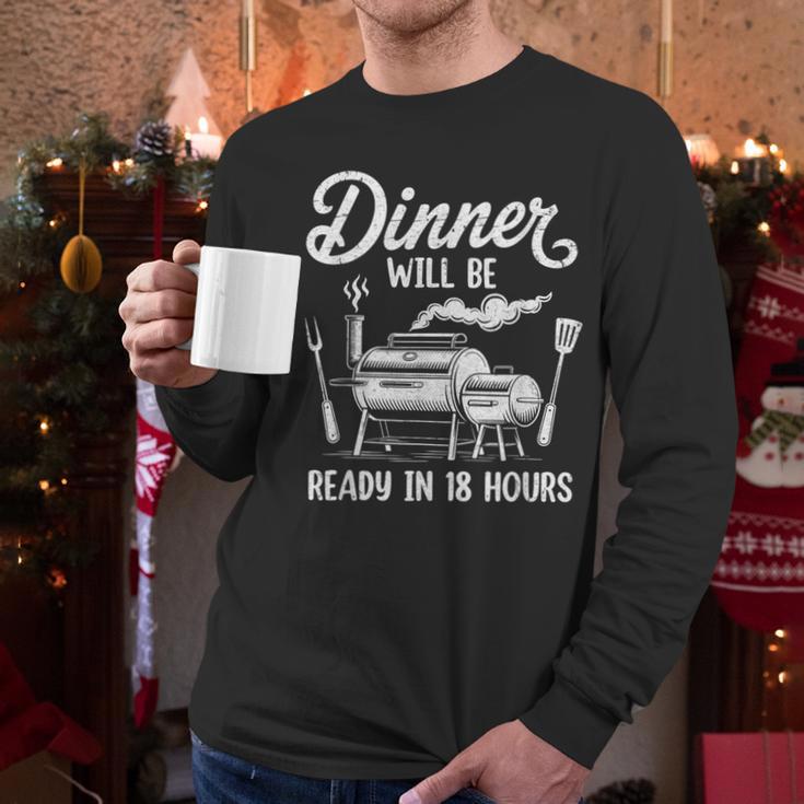 Bbq Men Smoking Meat Smoker Grilling Barbecue Dad Men Long Sleeve T-Shirt
