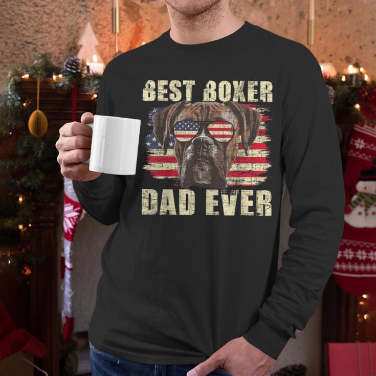 Best Boxer Dad Ever USA Flag American Dog Animal Lover Men Long Sleeve T-Shirt