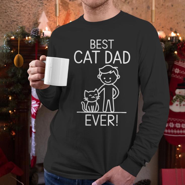 Best Cat Dad Ever Fun Line Art Illustration Men Long Sleeve T-Shirt