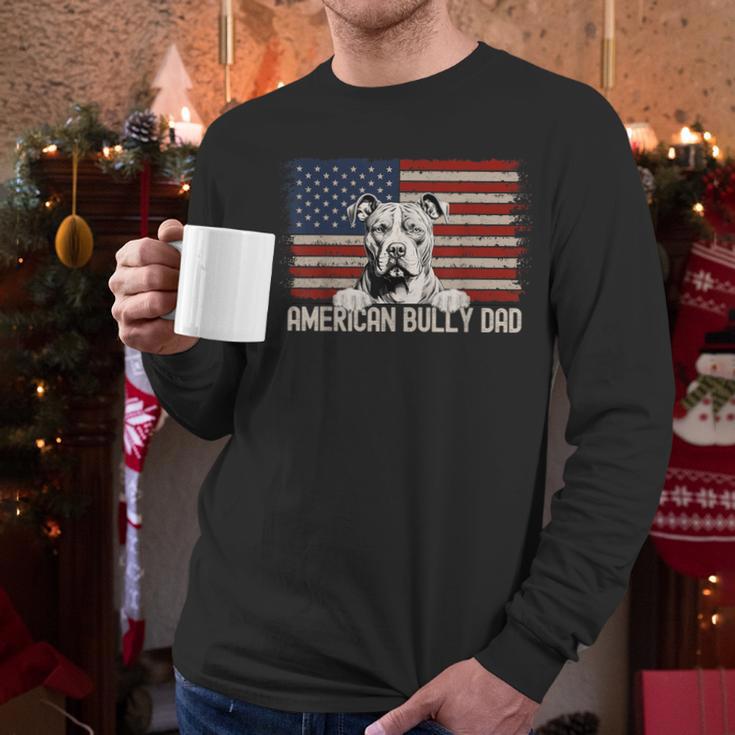 Best Dog Dad Ever American Flag American Bully Dad Men Long Sleeve T-Shirt